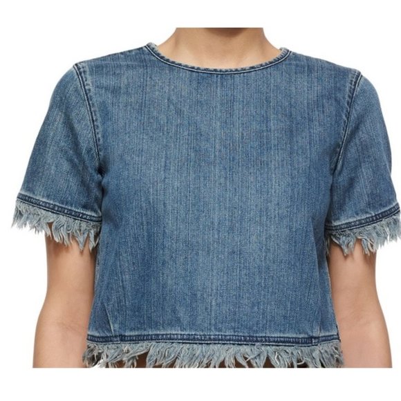 MICHAEL KORS Frayed Denum Crop Top - Picture 1 of 10